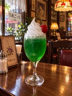 食品サンプル メロンクリームソーダ 昭和レトロ 喫茶店 フェイクスイーツ
