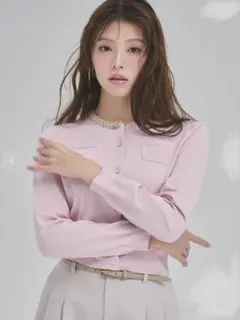 セルフォード　【UVカット】シルクブレンドビジューネックカーディガン