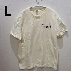 足跡プリント Tシャツ Lサイズ クリーム色