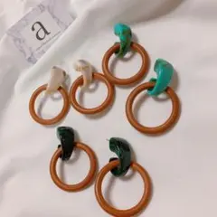 2146☺︎大理石風ピアスとウッドフープ☺︎