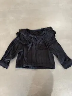 petit main 黒 フリル付き長袖ブラウス 80cm
