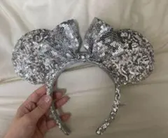 シルバー スパンコール ミニーマウスカチューシャ