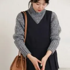 KBF+ カラーネップMIXニット グレー ハイネック