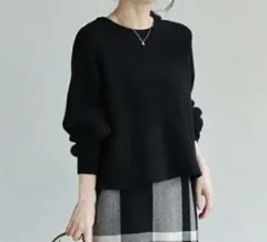 cawaii 黒 ブラック クルーネックニット 長袖 プルオーバー MUJI