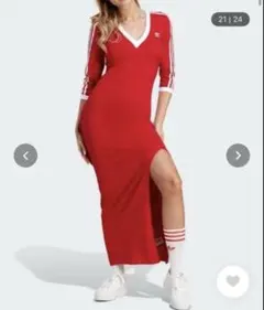 アディダスVネック アディカラークラシックススリーストライプスマキシワンピース