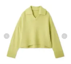 ウールカシミヤ衿付きVネックニット　YEL Fサイズ