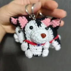 黒白犬のあみぐるみ キーホルダー付き　3個