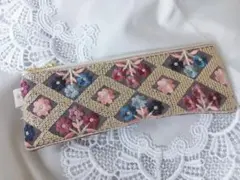 大人可愛い インド刺繍×ヌビ フラットポーチ ハンドメイド（A428）