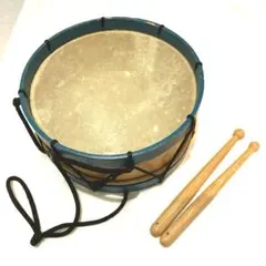 青の本革　木製ドラムとスティック　太鼓のサムネイル