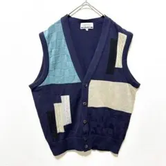 VENTCASA ニットベスト ブロックチェック メンズ M ケーブル編み