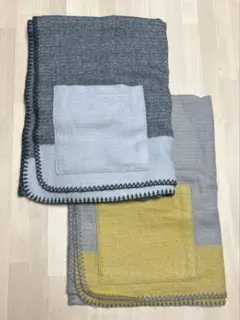 KEYUCA 洗えるポケット付きバイカラーブランケット　2枚セット