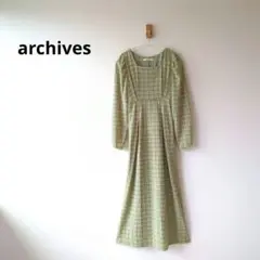 archives アルシーヴ チェック柄 長袖 ロングワンピース グリーン