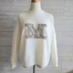 【マックスマーラ】白タグ　カシミヤ100% セーター　ロゴ　近年モデル　青　白 Max Mara MAX MARA マックスマーラ セーター PALATO VICOLO