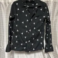 黒 鳥模様 長袖シャツのサムネイル