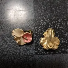花の形状 ゴールド ピンク イヤリング