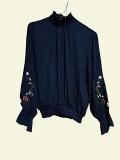 AS KNOW AS レディース　ブラウス　ブラック系　花柄　刺繍　フリル袖　F