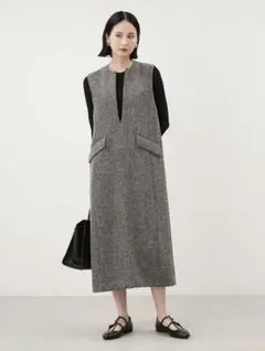 【極美品】MilaOwen リブニットキーネックレイヤードワンピース