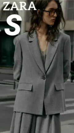 ZARA ヘリンボーンショルダーパッドブレザー