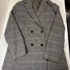 GU チェック柄 ダブルブレストジャケット グレー系
