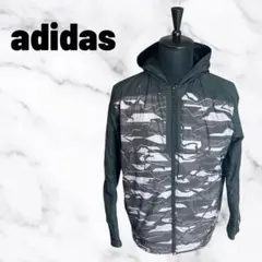 【adidas】カモフラ柄マウンテンパーカー　シャカシャカ　裏起毛　ドローコード