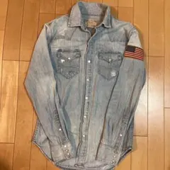 ポロ ラルフローレン デニム ウエスタン シャツ XS 165 星条旗 ダメージ