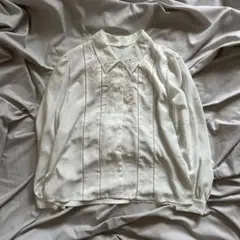 00's vintage 刺繍入りホワイト長袖ブラウス アーカイブ グランジ