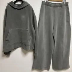 ZARA ウォッシュ加工スウェットパーカー　セットアップ　ワイドパンツ