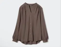 UNIQLO ユニクロ　レーヨンギャザーブラウス　ブラウン　4096のサムネイル
