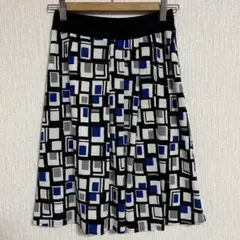 【クリアインプレッション】総柄 フレアスカート ひざ丈 青 S