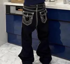 H*O様 True Religion ブラックストレートジーンズ
