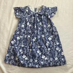 petit main 花柄 半袖ワンピース ネイビー