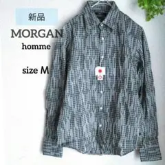 ★新品 MORGAN homme 長袖 伸縮性 シャツ Mサイズ モーガン