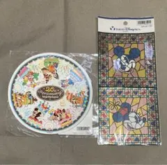 ディズニー ステッカー2点　ステンドグラス風　20thアニバーサリー両面