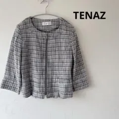TENAZ ノーカラーチェックジャケット　13号　春　アウター