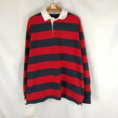 ブルックスブラザーズ ラグビーシャツ ボーダー 2XLサイズ 古着 レッド