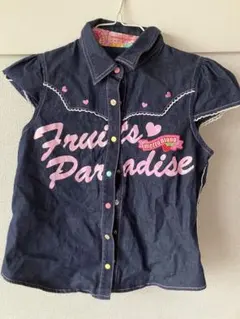 mezzo piano フルーツパラダイス 半袖デニム色シャツSサイズ140cm