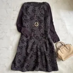 美品⁂センソユニコ⁂ロングシャツワンピース　異素材切り替　バイカラー　2way襟 SHOO・LA・RUE｜【S-LL/ひんやり】全身すっきり見えが楽に叶う