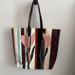 MARNIチューリップ柄 ストライプ PVC トートバッグのサムネイル