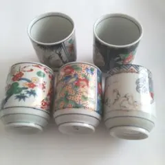 染付 多彩な絵柄の湯飲み5個セット 日本茶 新品 未使用品