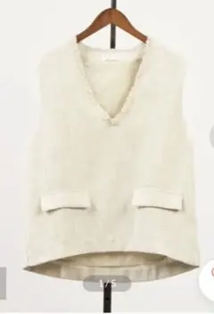 ベージュツイードフリンジ Vネック ベスト