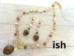 【B397】ish MOPモカ・ドイツブラウンマーブルネックレス＆ピアス