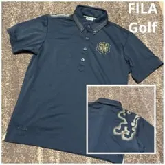 極美極上品FILA Golfメンズ ゴルフシャツ ブラック 肩裏ビッグプリントMのサムネイル