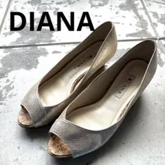 DIANA ゴールド オープントゥ フラットサンダル　 シャンパンゴールド