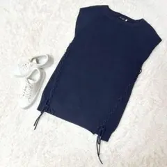 ココディール✨ニットチュニック【２】フレンチスリーブ　編み上げ　ロングトップス