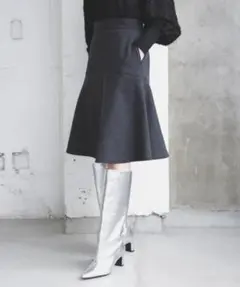 VIS ジャージメルトンニーレングスセミフレアスカート チャコールグレー Mのサムネイル
