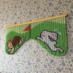 昭和レトロ 珠のれん ピンク×クリア 当時物 フラワーウェーブ 美品