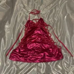 y2kパンクロックボンテージストリートpinkノースリーブミニワンピース