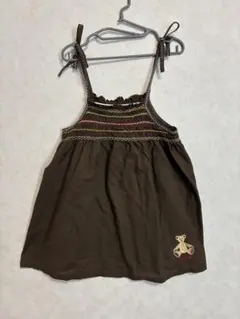 MINI-Ｋ ブラウン キャミソール型ジャンバースカート クマ刺繍 110㎝
