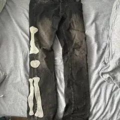 mnml 骨プリント スキニーデニム