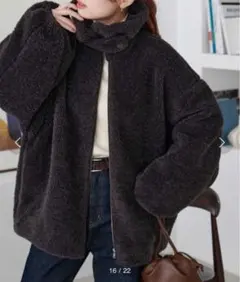 カーリーファースタンドブルゾン ブラウン discoat